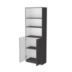 71" Gray And White Wood Three Tier Bookcase with Two Doors
