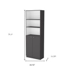 71" Gray And White Wood Three Tier Bookcase with Two Doors