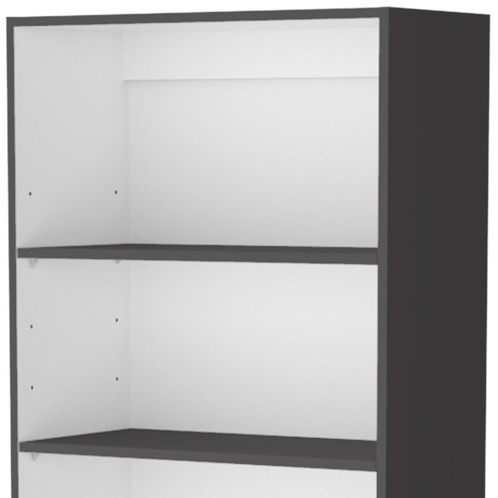 71" Gray And White Wood Three Tier Bookcase with Two Doors