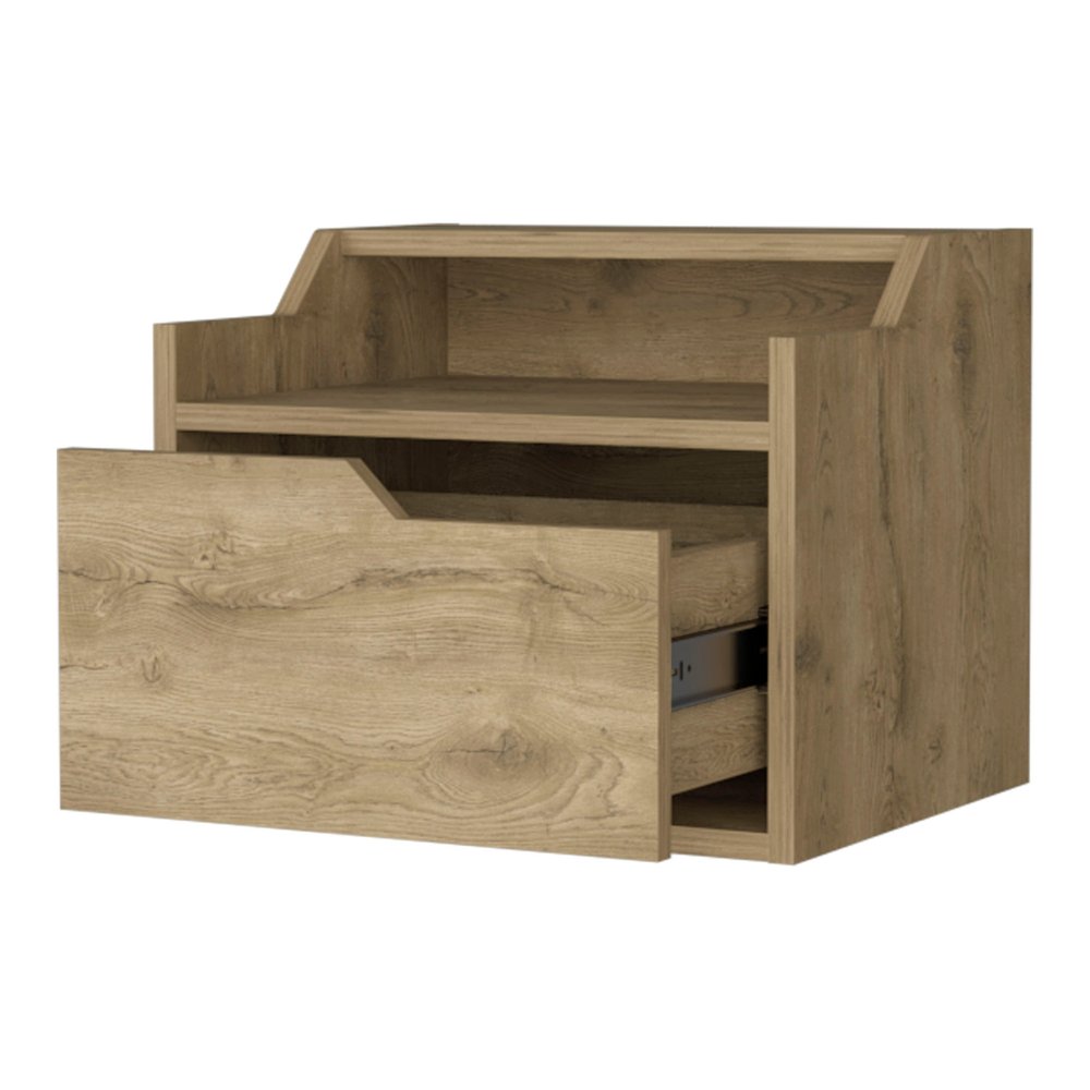 13" Beige Wood One Drawer Floating Nightstand
