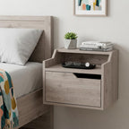 13" Gray Wood One Drawer Floating Nightstand