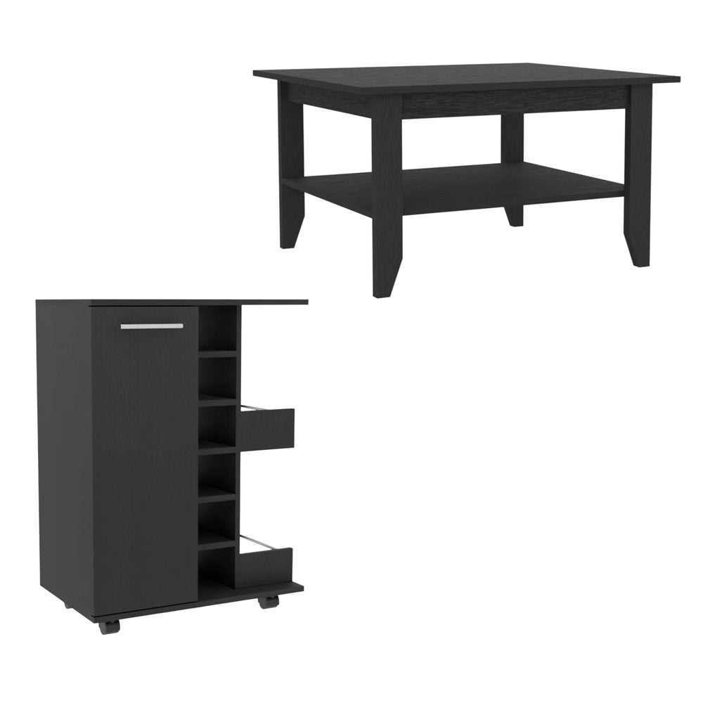 Set Of Two Black Wood Coffee Table