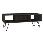 Set Of Two Black and Espresso Wood Coffee Table With Two Shelves
