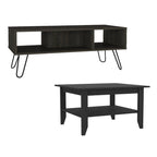 Set Of Two Black and Espresso Wood Coffee Table With Two Shelves