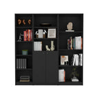 71" Black Five Tier Bookcase with Two doors