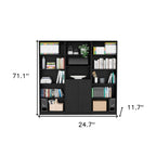 71" Black Five Tier Bookcase with Two doors