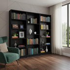 Set of Three Black Wood Four Tier Bookcases
