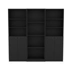 71" Black Five Tier Bookcase with Four doors