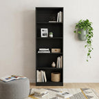 Set of Three Black Five Tier Bookcase with Two Doors