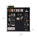 Set of Three Black Five Tier Bookcase with Two Doors