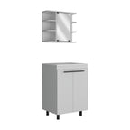 24" White Wood Freestanding Bathroom Vanity With Sink And Medicine Cabinet With Mirror