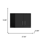 28" Black Wall mounted Accent Cabinet With Four Shelves And Six Drawers