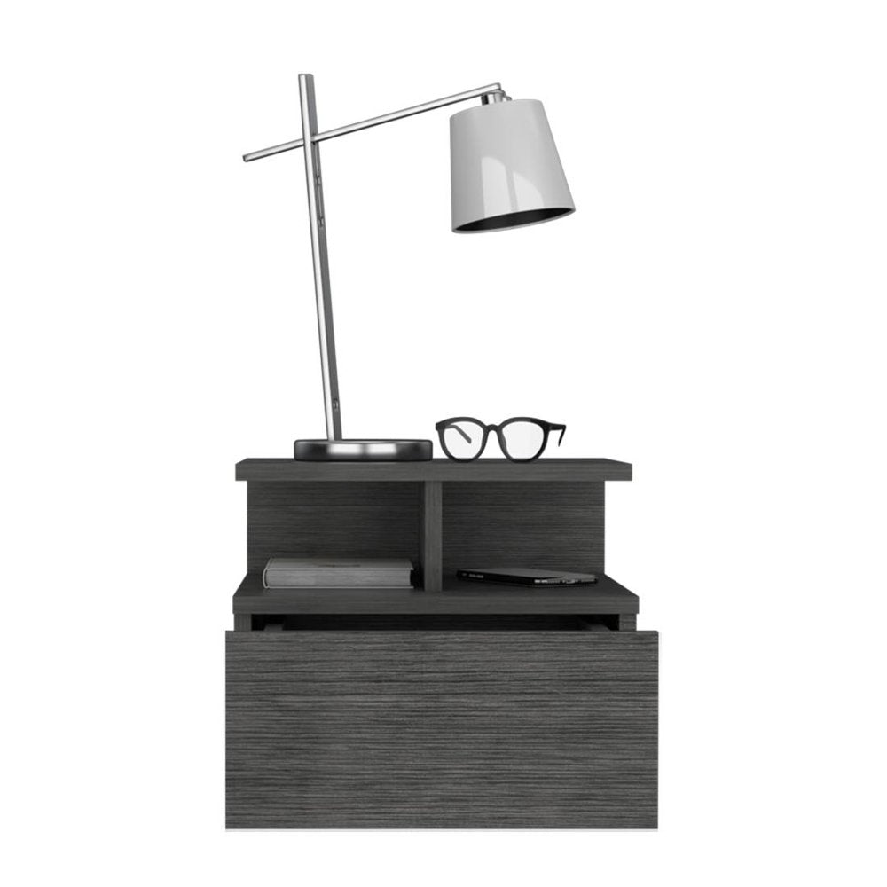 13" Dark Gray Wood One Drawer Floating Nightstand