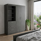 79" Gray Wood Two Door Three Drawer Combo Dresser