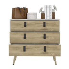 32" White and Natural Three Drawer Dresser