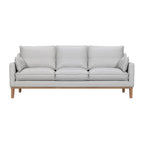 87" Gray Leather Sofa And Toss Pillows With Brown Legs