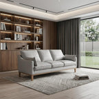 87" Gray Leather Sofa And Toss Pillows With Brown Legs