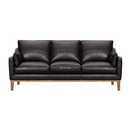 87" Gray Leather Sofa And Toss Pillows With Brown Legs