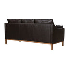 87" Gray Leather Sofa And Toss Pillows With Brown Legs
