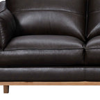 87" Gray Leather Sofa And Toss Pillows With Brown Legs