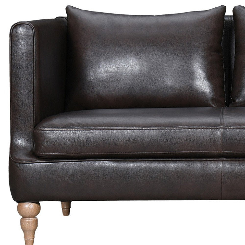 85" Gray Leather Sofa With Brown Legs