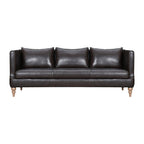 85" Gray Leather Sofa With Brown Legs