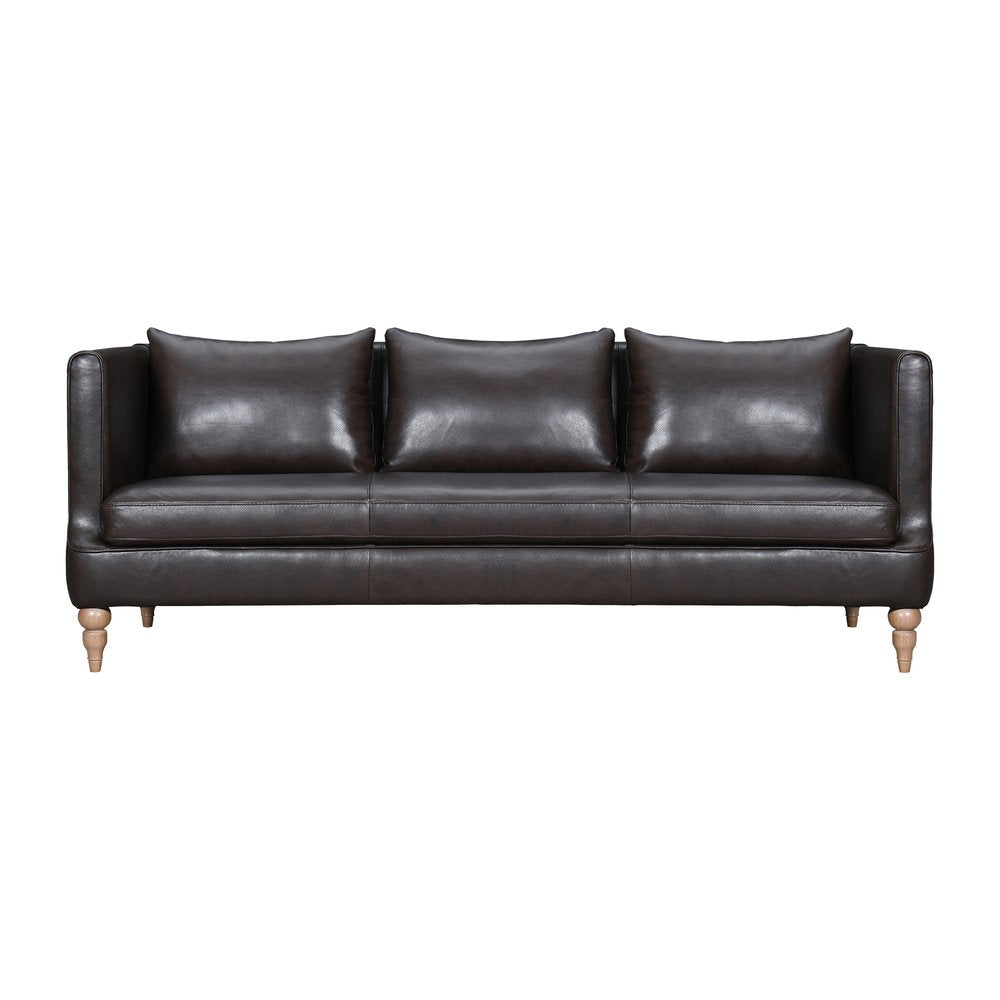 85" Gray Leather Sofa With Brown Legs