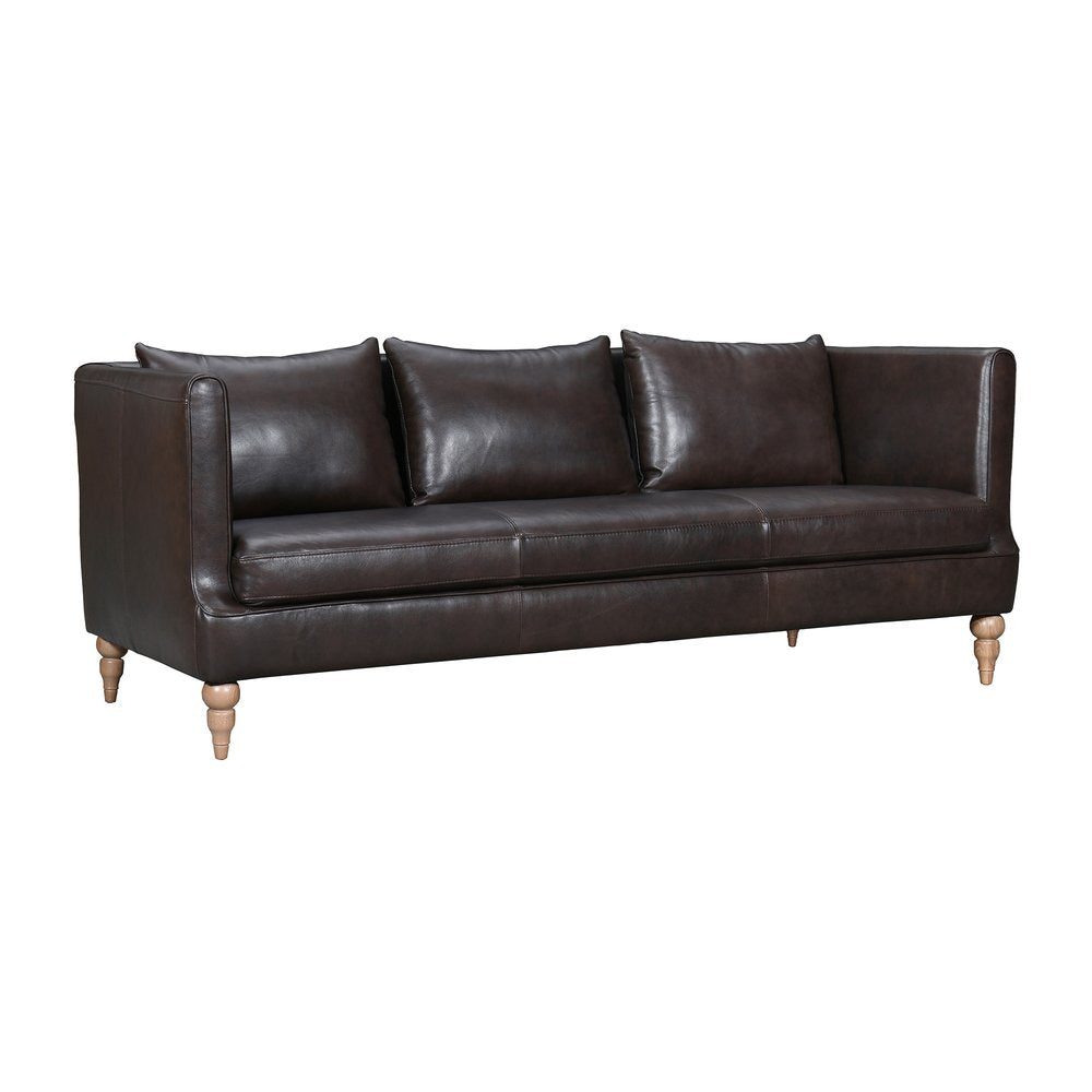85" Gray Leather Sofa With Brown Legs