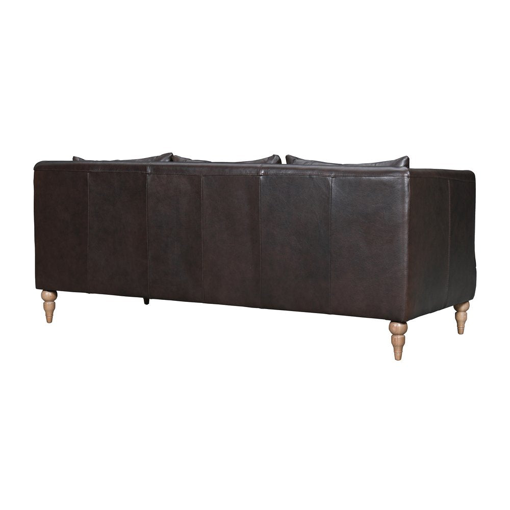85" Gray Leather Sofa With Brown Legs