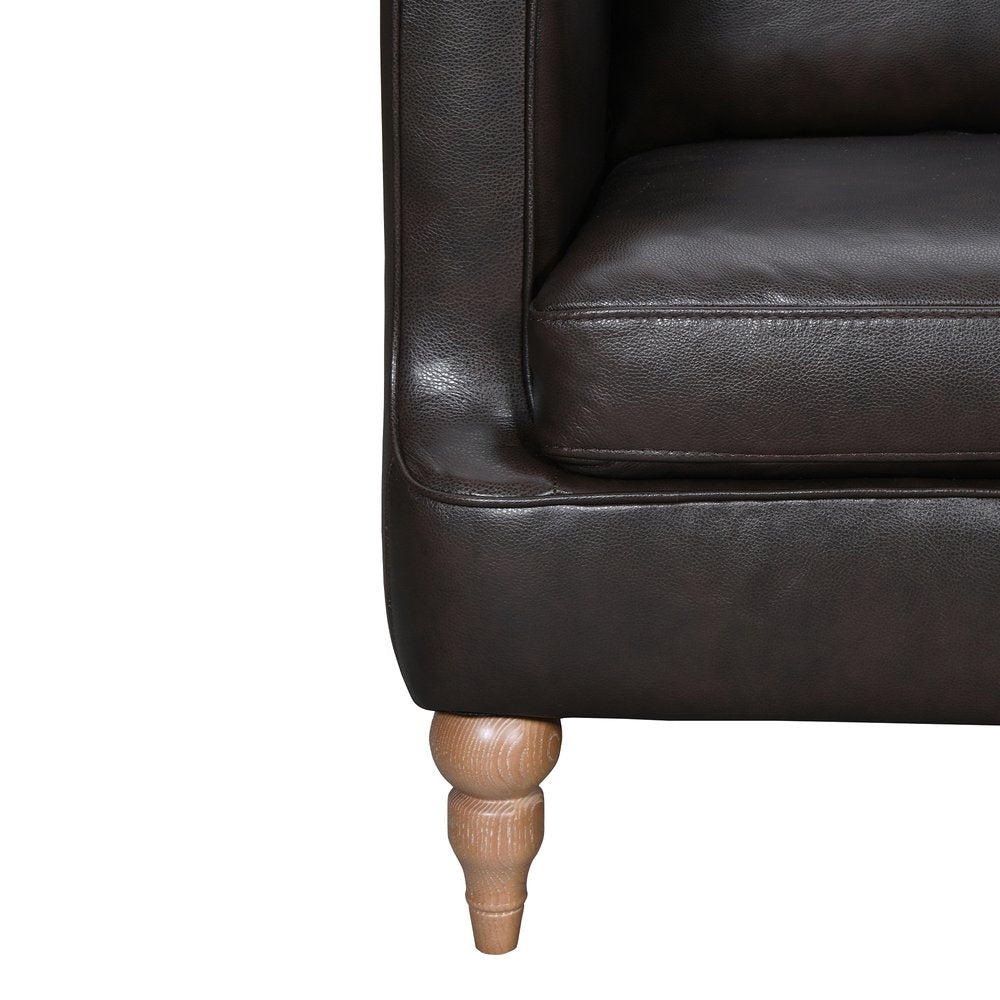 85" Gray Leather Sofa With Brown Legs