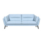87" Sky Blue Leather Sofa With Black Legs