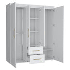 70" White Wood Four Door Two Drawer Combo Dresser