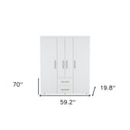 70" White Wood Four Door Two Drawer Combo Dresser