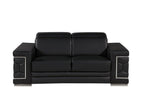 71" Black And Silver Genuine Leather Loveseat