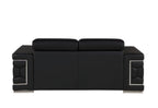 71" Black And Silver Genuine Leather Loveseat