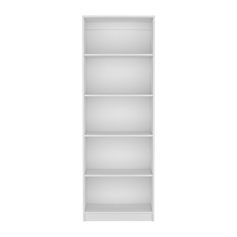 71" White Wood Five Tier Bookcase