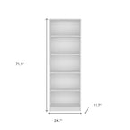 71" White Wood Five Tier Bookcase