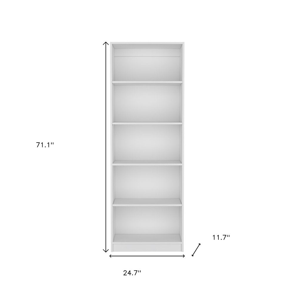 71" White Wood Five Tier Bookcase