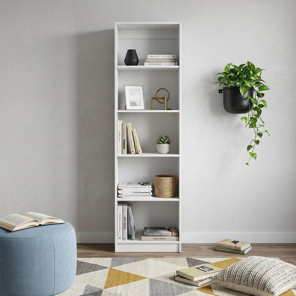 71" White Wood Five Tier Bookcase