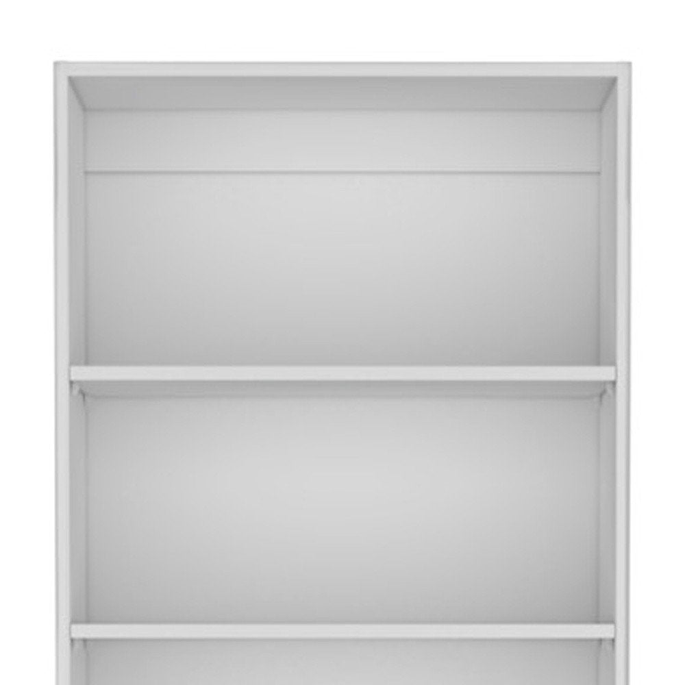 71" White Wood Three Tier Bookcase with Two Doors