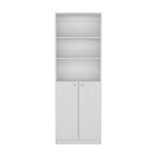 71" White Wood Three Tier Bookcase with Two Doors