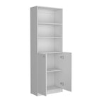 71" White Wood Three Tier Bookcase with Two Doors