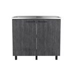 35" X 39" Dark Gray And Silver Stainless Steel and Wood Utility Cabinet With Sink