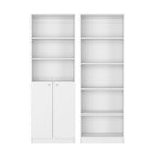 Set of Two White Wood Five Tier Modular Bookcase with Two Doors