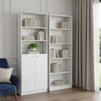 Set of Two White Wood Five Tier Modular Bookcase with Two Doors