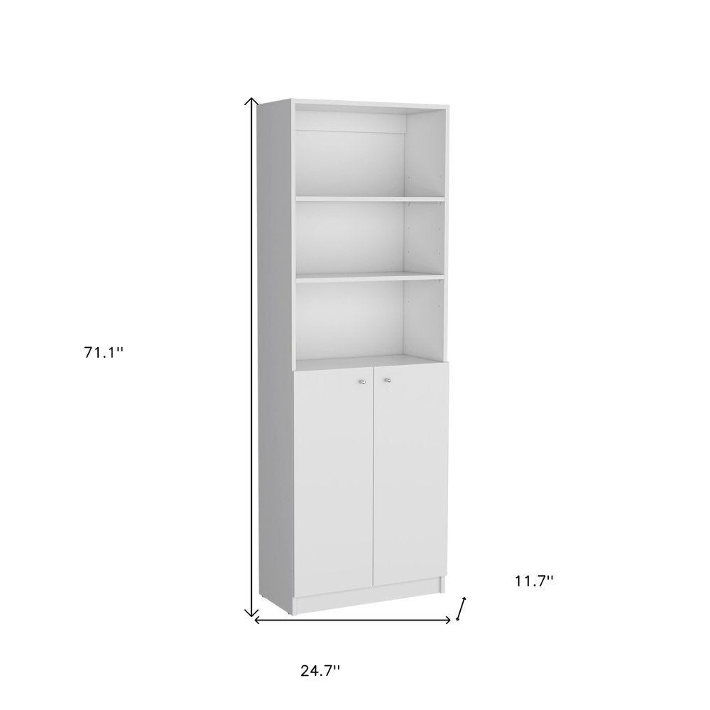 Set of Two White Wood Five Tier Modular Bookcase with Two Doors