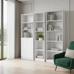 Set of Three White Wood Five Tier Modular Bookcase with Two Doors