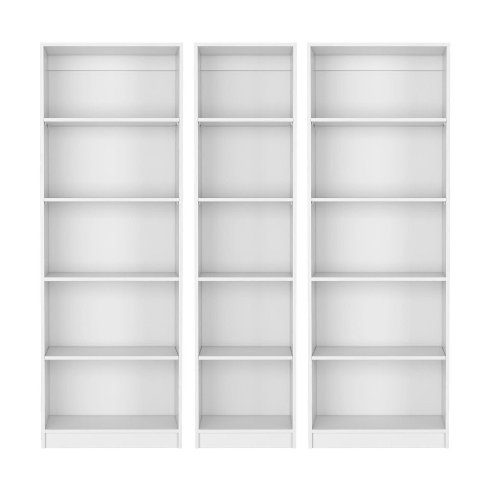 Set of Three White Wood Five Tier Modular Bookcase
