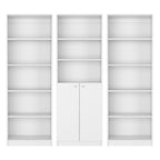 Set of Three White Wood Five Tier Modular Bookcase with Two Doors