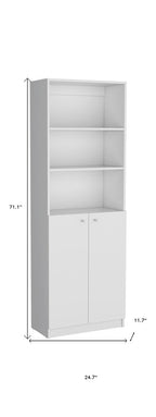 Set of Three White Wood Five Tier Modular Bookcase with Two Doors